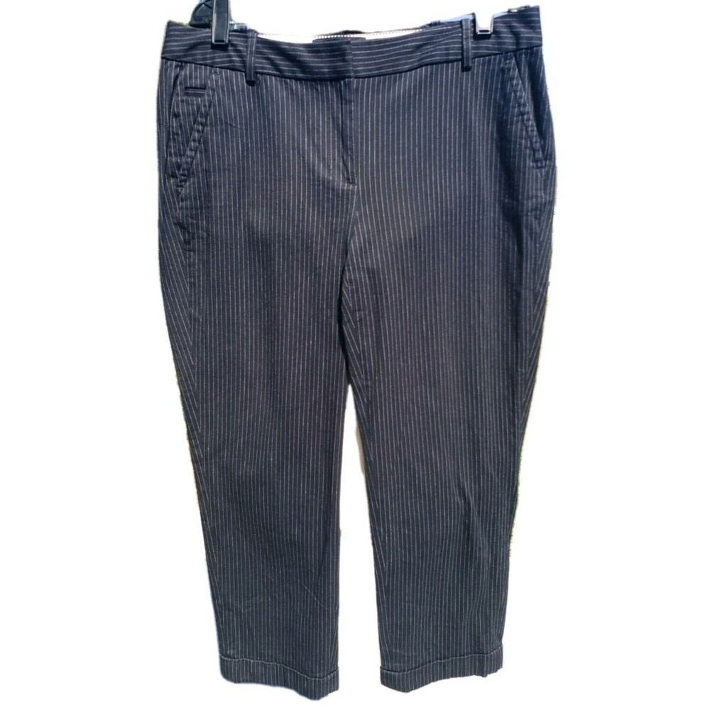 Talbots Signature Chino Pants Sz 4 Navy Blue White Pinstripe Crop Cotton Stretch